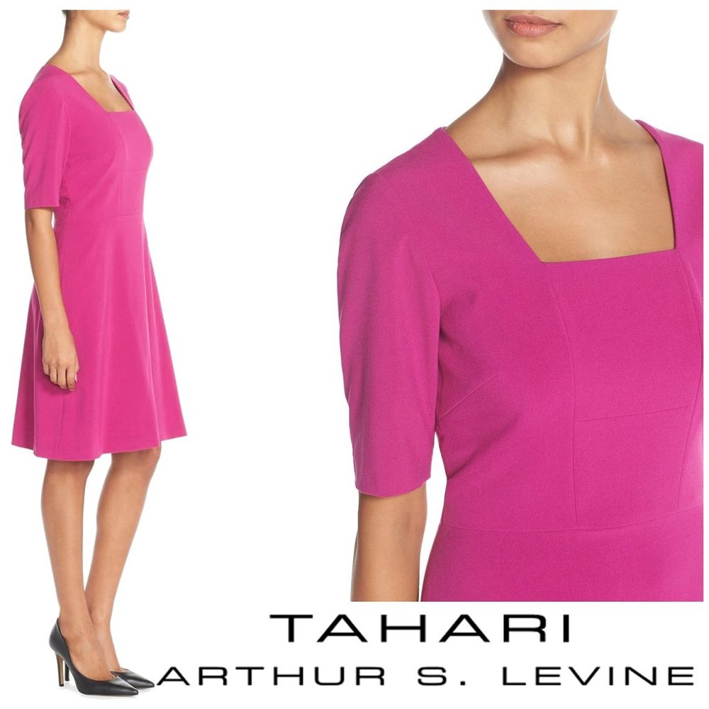 TAHARI ASL Magenta Crepe, Square Neck, A-Line "Holly" Dress    NEW WITH TAG!